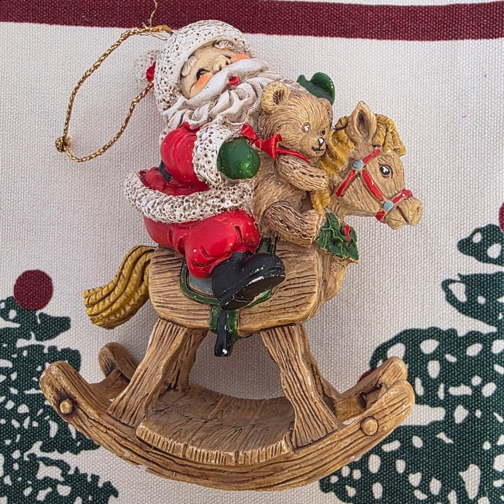 Morehead Santa Riding Rocking Horse Teddy‎ Bear Christmas Ornament
